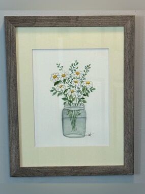 Watercolor Daisy Bouquet in Mason Jar - Yellow & Green